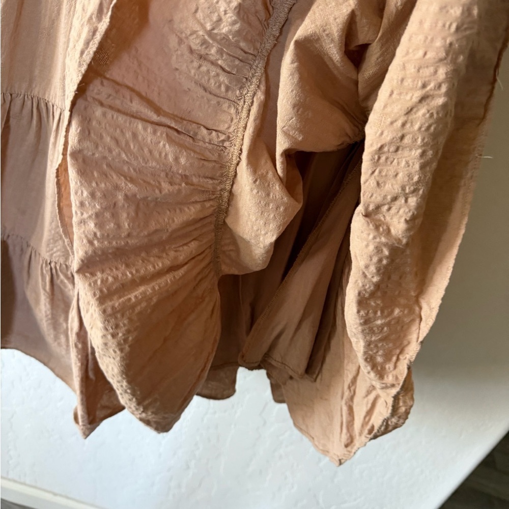 Millibon|Tan ruffled Sleeveless Tiered Dress in Brown/tan color,cottagecore boho - Picture 6 of 13